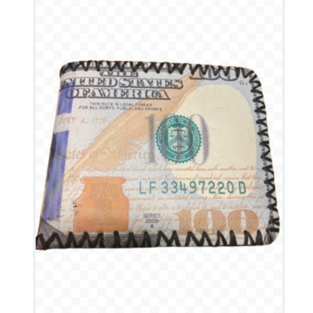 Men’s US Dollar Bill Bi-Fold Wallet Vegan Leather Credit Cards Identification
